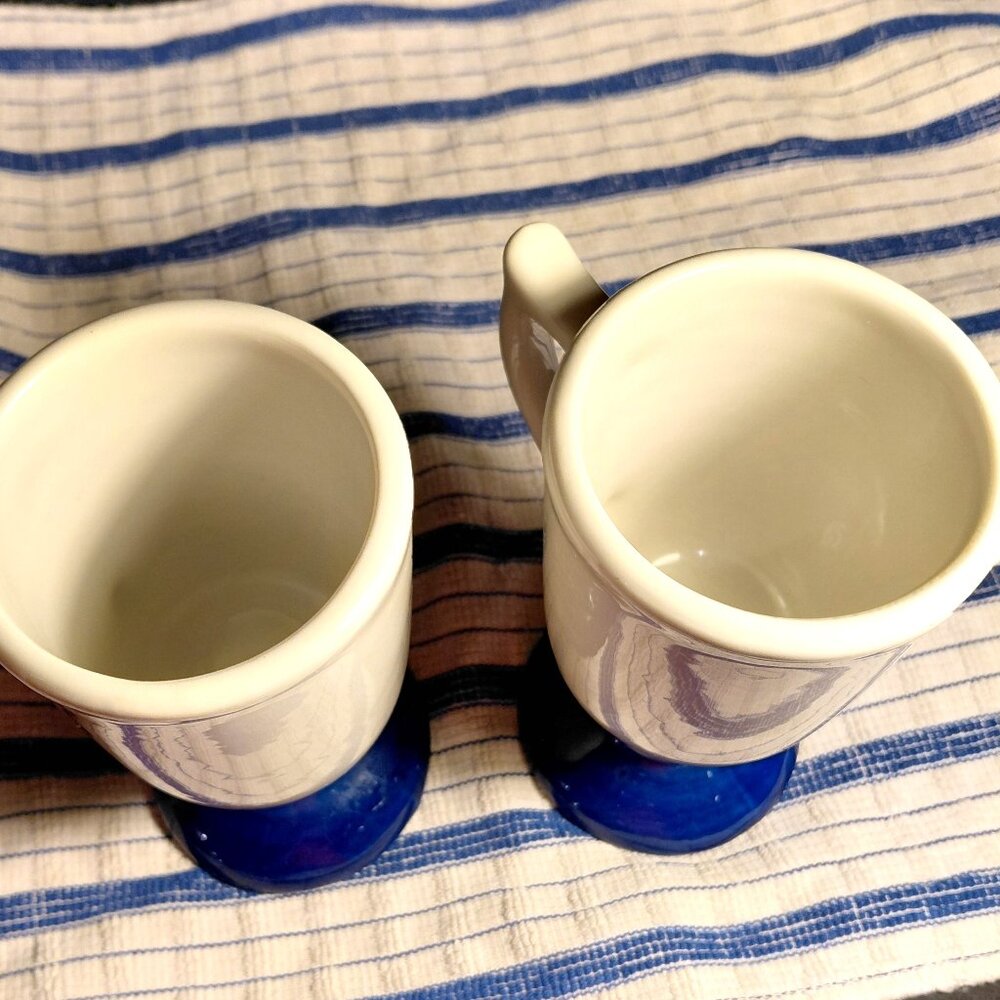 2 Vintage "Sterling" Irish Coffee Pedestal Mugs made in the USA, navy and white - Picture 3 of 4